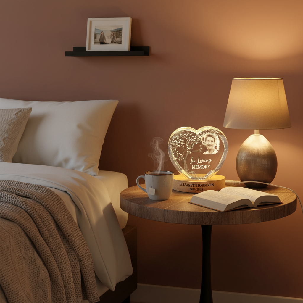 Custom Photo When You Miss Me Have No Fear Memorial - Personalized Crystal Heart Shaped Lamp