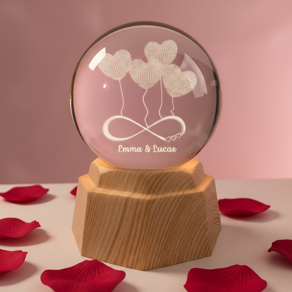 Heart 3D Crystal Ball Lamp - Personalized Gift for Couples