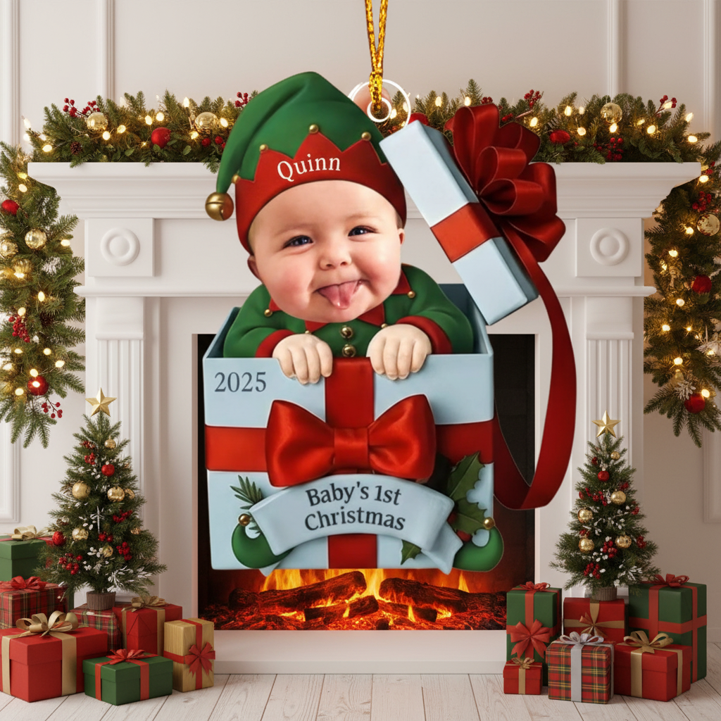 Custom Baby Photo Ornament, Newborn Christmas Keepsake