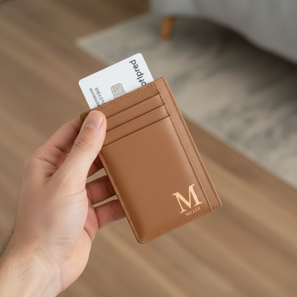 Laser Engraved Personalized Initial And Name Leather Card Holder - Classic Gift for Man