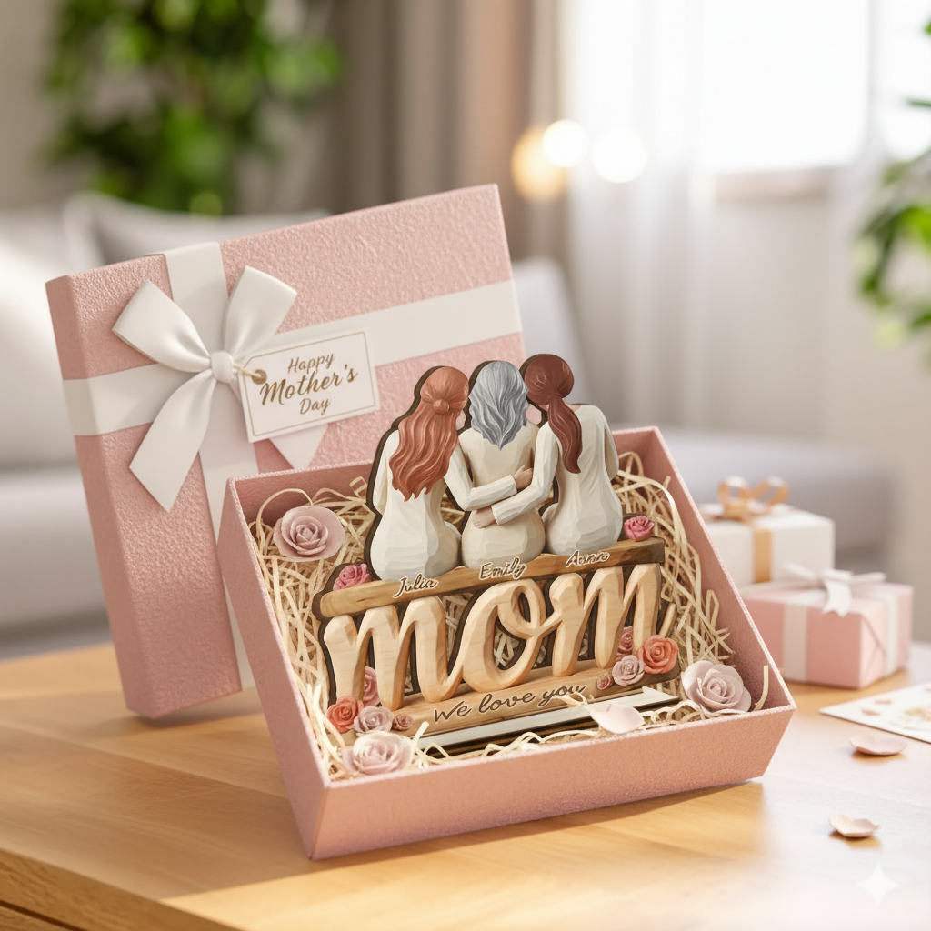 Custom 2-Layered Wooden Plaque - Personalized Mother's Day Birthday Gifts For Mom, Grandma - Held By Closeness