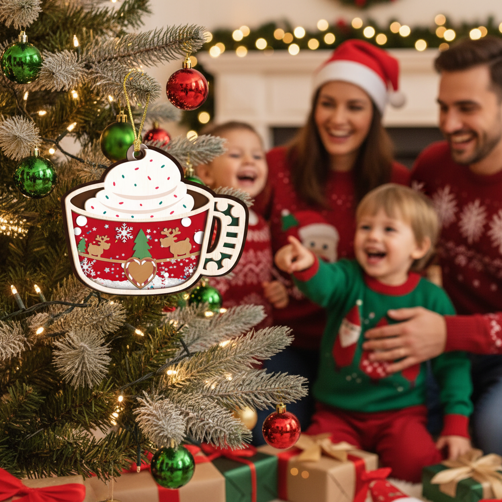 Custom 4D Shaker Marshmallow Hot Chocolate Ornament for Pet-Loving Families, Perfect for Christmas