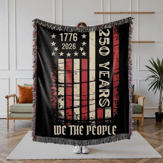 250 Years American Flag Blanket, 1776 to 2026 We The People Woven Throw, America 250 Semiquincentennial July 4th Blanket American Flag