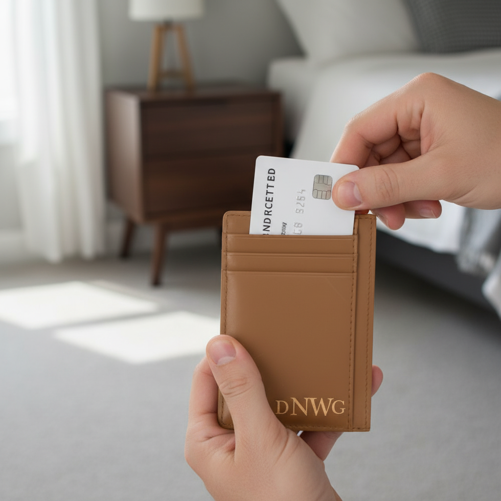 Personalized Card Holder With Laser Engraved Initial Text Logo - Premium Personalized Gift For Dad, Husband