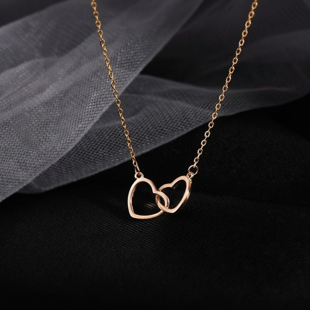 Double Heart Interlocking Necklace – Minimalist Love Pendant for Girlfriend & Wife