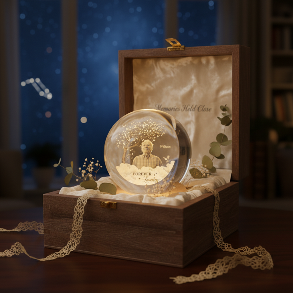 Personalised Memorial Crystal Ball Lamp for Loss of Dad with Photo