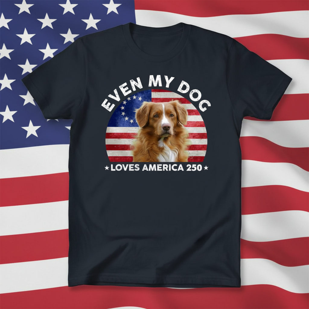 Custom Photo Even My Dogs Love America 250 Dark Premium Tee