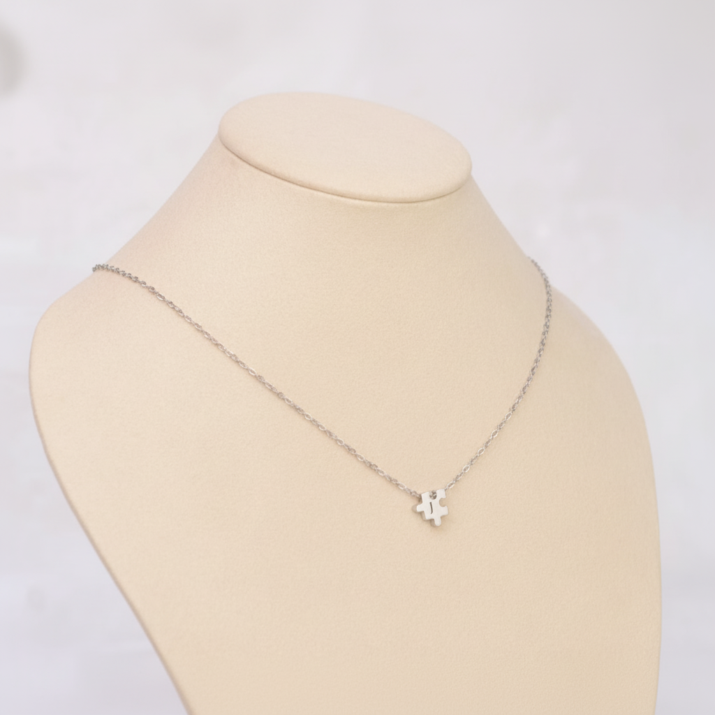 Custom Initial Puzzle Necklace - Personalized Stainless Steel Pendant Gift For Couples