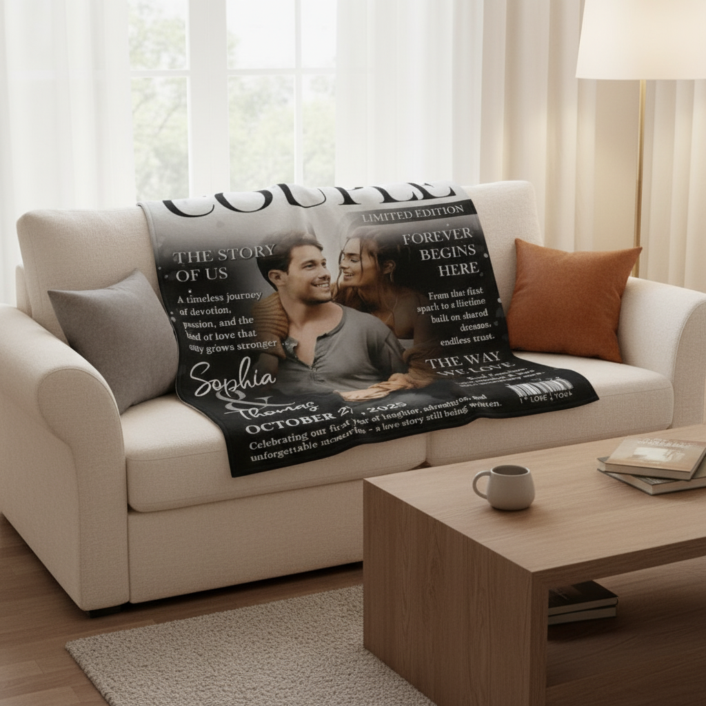 Personalized Love Story Couple Magazine Cover Blanket - Gift For Romantic Couple