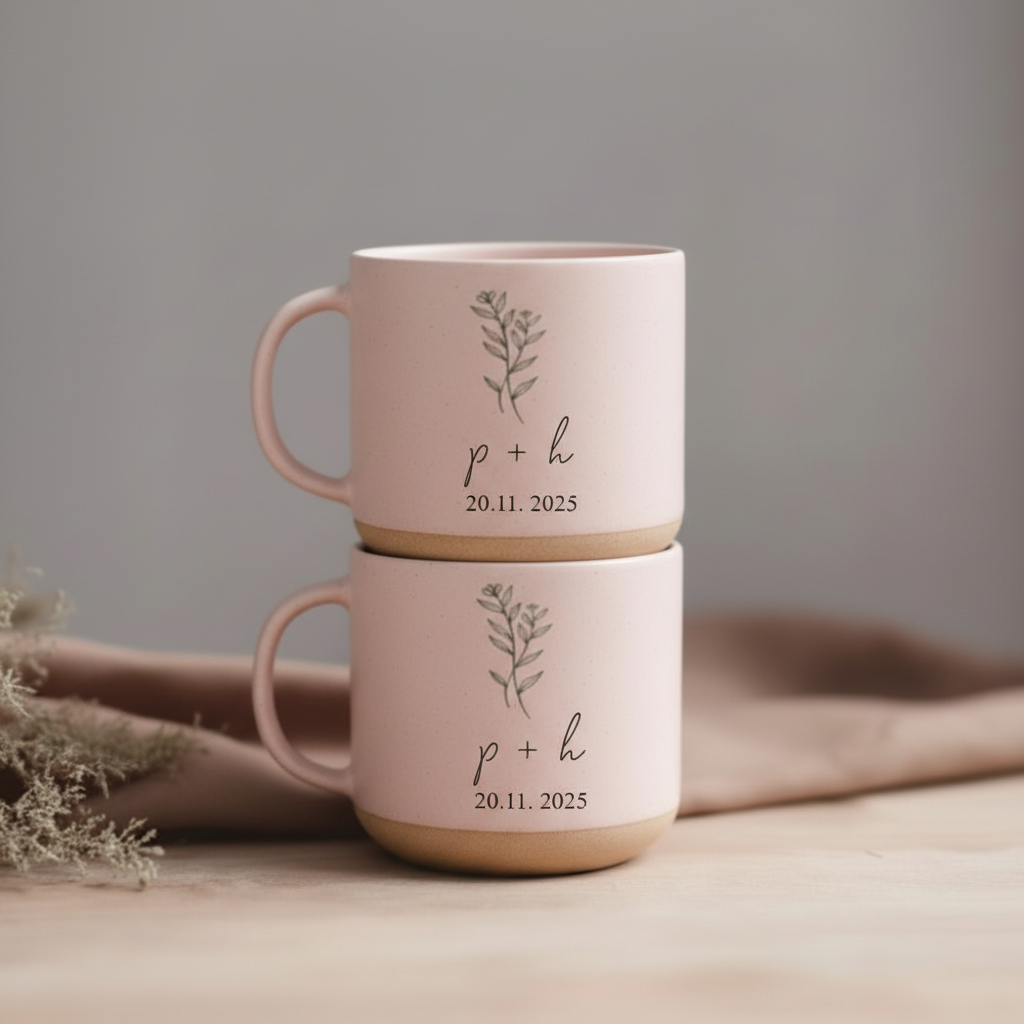 Custom Initials & Date Ceramic Mug – Personalized Minimalist Gift For Couples