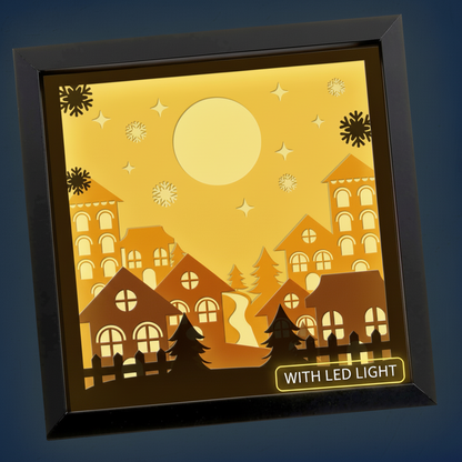 3D Layered Papercut Christmas Town Framed Picture – Personalized Holiday Décor Design for Christmas Gifts