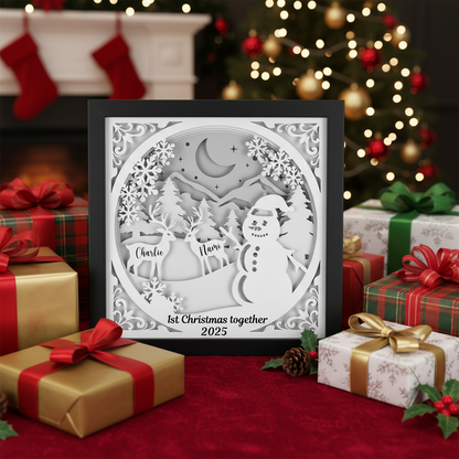 3D Layered Christmas Snowman Winter Papercut Frame Picture- Personalized Holiday Décor Design for Christmas Gifts