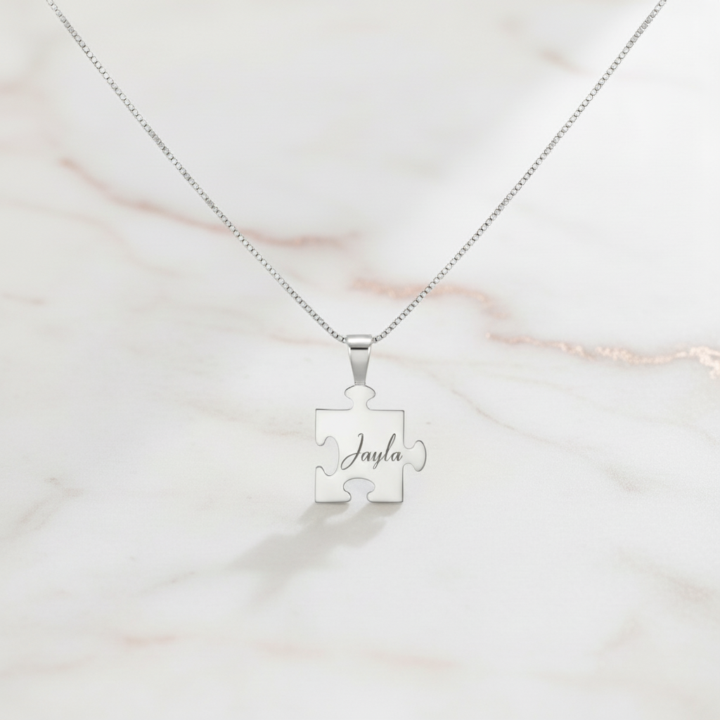 Elegant Personalized Puzzle Name Necklace – Custom Engraved Jewelry Gift For Girlfriend, Wife