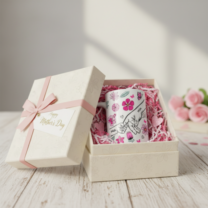 [3D printing effect] Personalized Mom Mug - Holding Hands with Pink Flowers