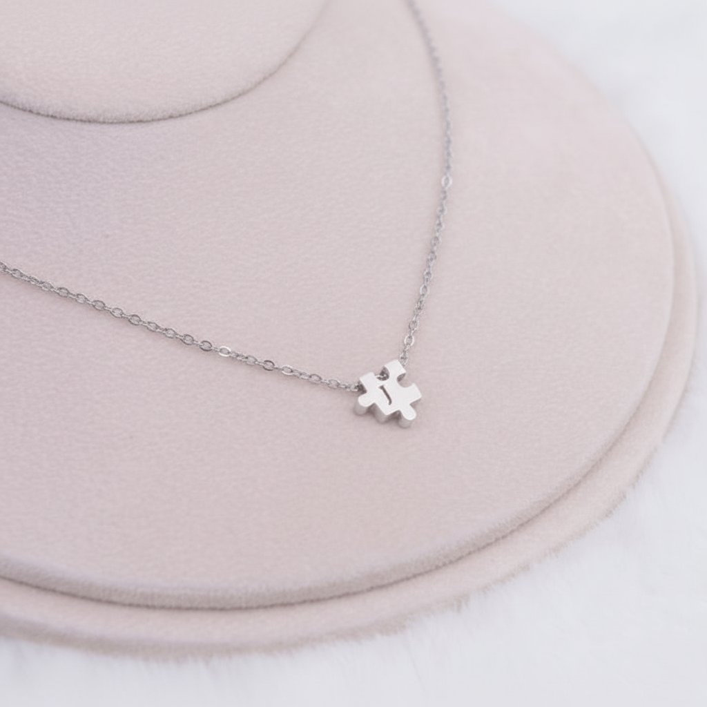 Custom Initial Puzzle Necklace - Personalized Stainless Steel Pendant Gift For Couples