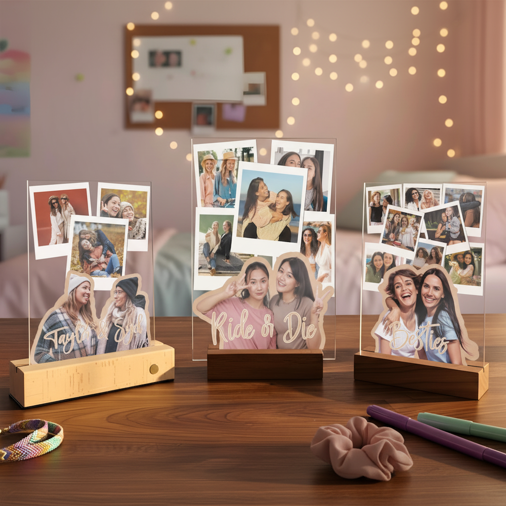 Personalized Best Friend Photo Collage LED Light - Long Distance Friendship Gifts