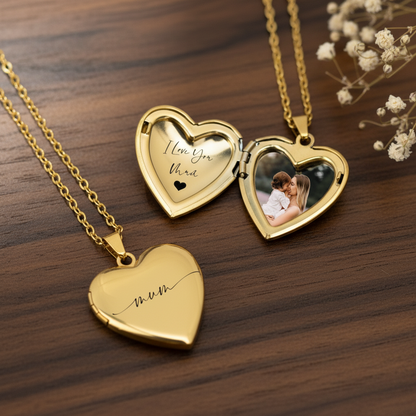 Personalized Engraved Heart Locket Necklace - Meaningful Gift for Mom