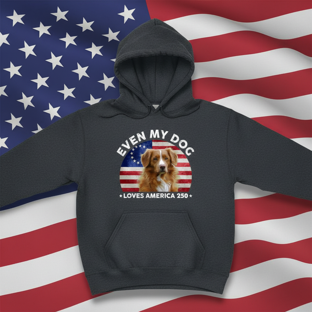 Custom Photo Even My Dogs Love America 250 Dark Pullover Hoodie