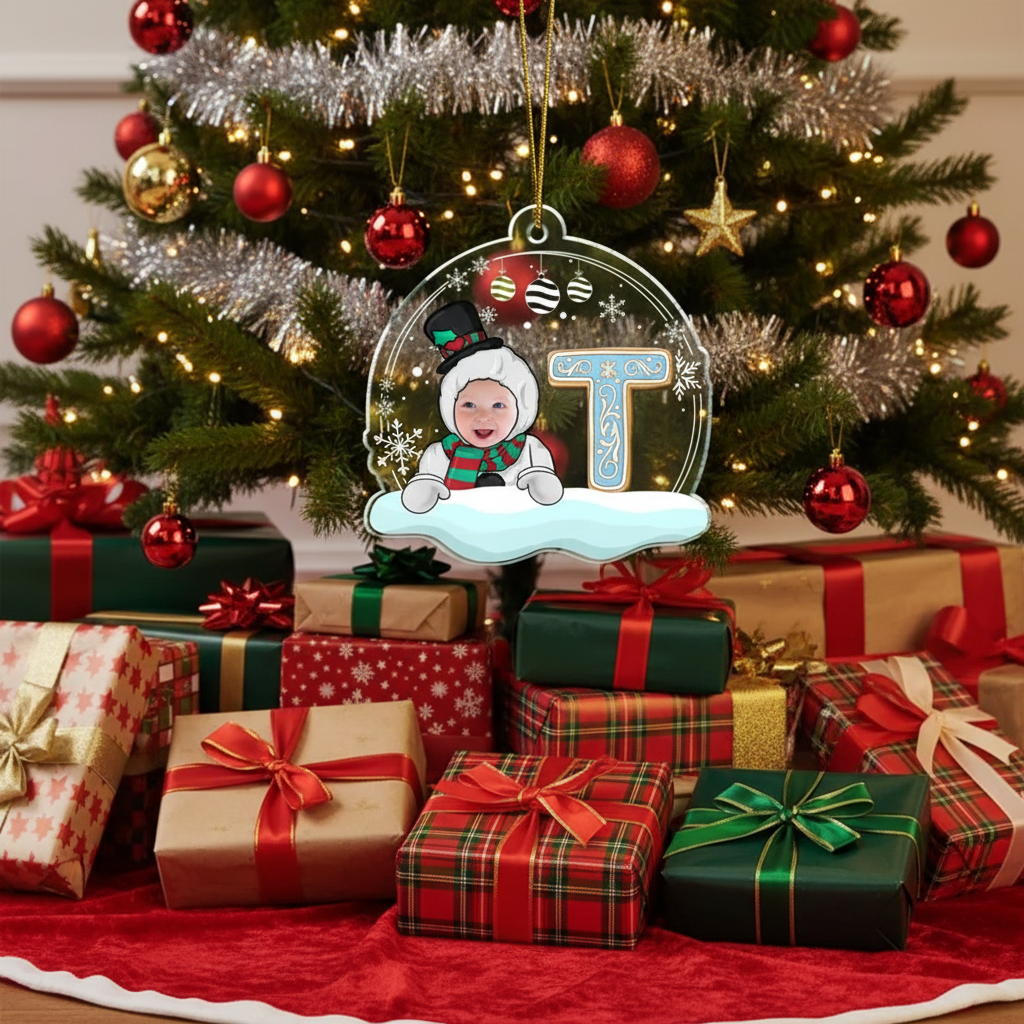 Custom Photo Christmas Gingerbread Letter Snowman - Personalized Custom Shaped Acrylic Ornament