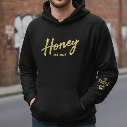 Custom Unisex Hoodie With Design On Sleeve - Personalized Anniversary Wedding Gifts For Husband And Wife