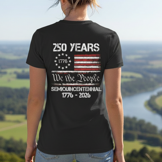 Celebrate Our America 250th Anniversary United States Semiquincentennial Back Side Dark Woman V Neck