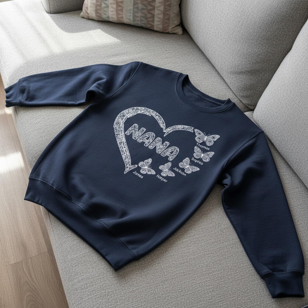 Grandma Lace Pattern Butterflies Heart - Personalized Sweatshirt - Gift For Grandma, Mom