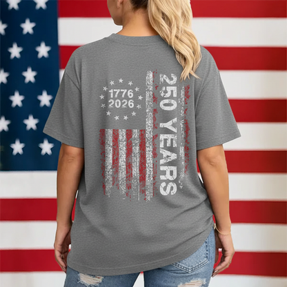 America 250th Birthday US Flag 250 Years We The People Back Side Dark Woman Tee