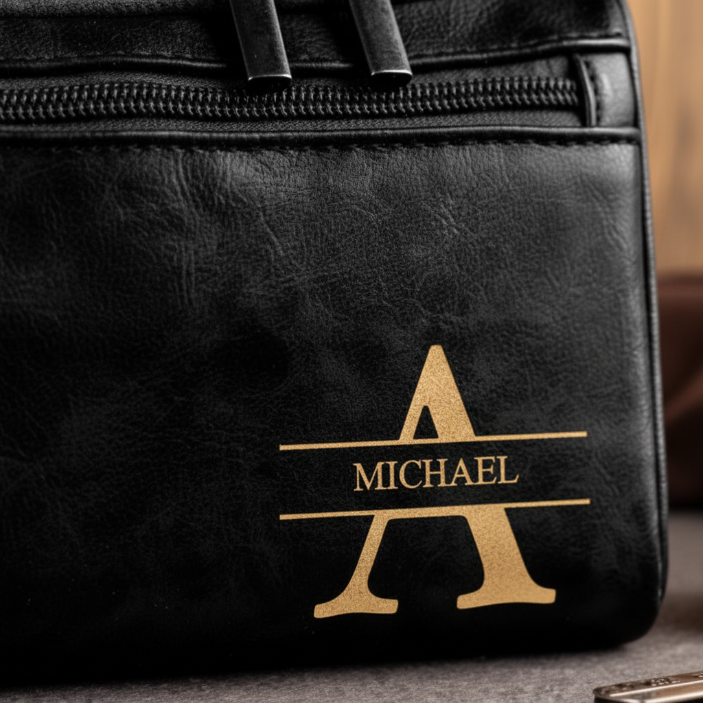 Laser Engraved Personalized Classic Initial Leather Toiletry Bag - Perfect Gift for Dad or Husband