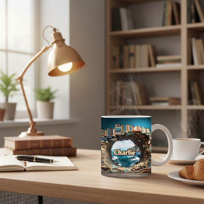 Custom Name Ocean Book Tunnel Ceramic Mug - Personalized Perfect Gift for Readers, Book Lovers
