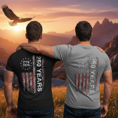 America 250th Birthday US Flag 250 Years We The People Back Side Dark Premium Tee