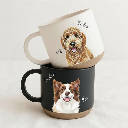 Personalized Watercolor Photo Pet Pottery Mug - Coffee Cup Gift For Cat Dog Lovers