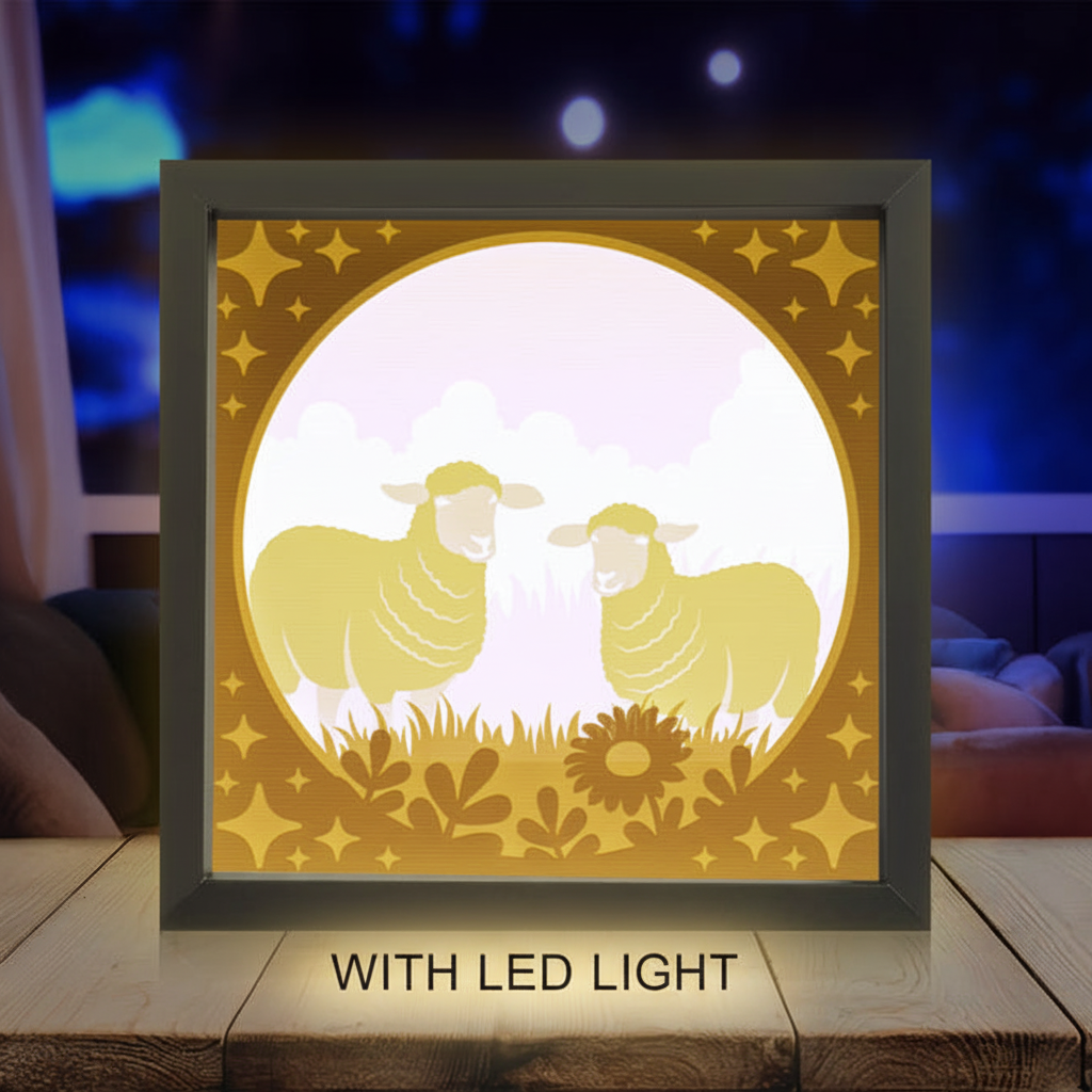 3D Layered Papercut Sheep Meadow Framed Picture - Perfect Gift for Couples