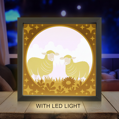 3D Layered Papercut Sheep Meadow Framed Picture - Perfect Gift for Couples