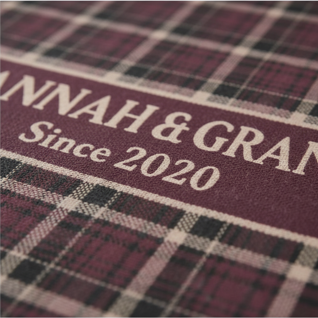 Burgundy Plaid Custom Name & Year Blanket for Couple/Family – Personalized Wedding & Anniversary Gift