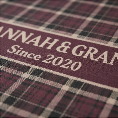 Burgundy Plaid Custom Name & Year Blanket for Couple/Family – Personalized Wedding & Anniversary Gift