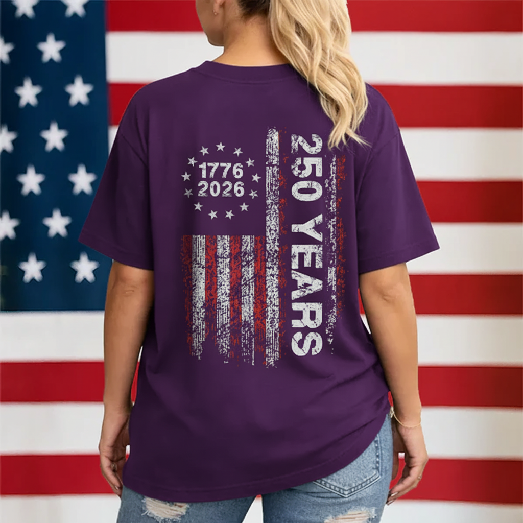 America 250th Birthday US Flag 250 Years We The People Back Side Dark Woman Tee