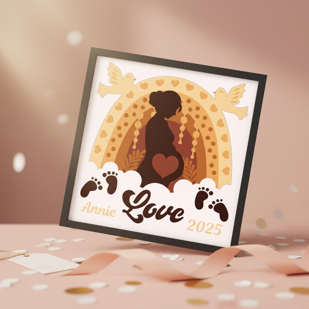 3D Layered Boho Rainbow Papercut Frame Picture  - Personalized Holiday Décor Design for Baby Gifts