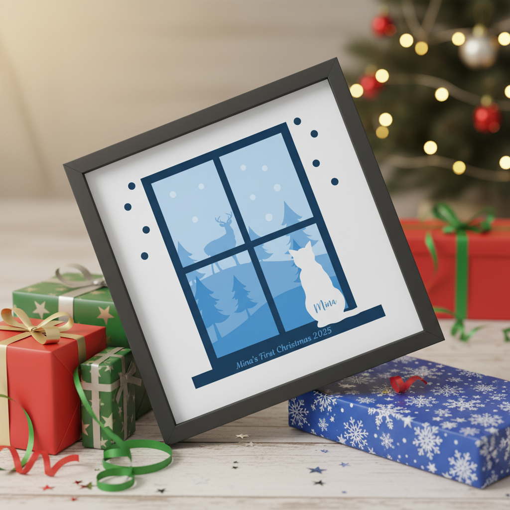 3D Layered Christmas Window Papercut Framed Picture - Perfect Christmas Home Décor & Gift