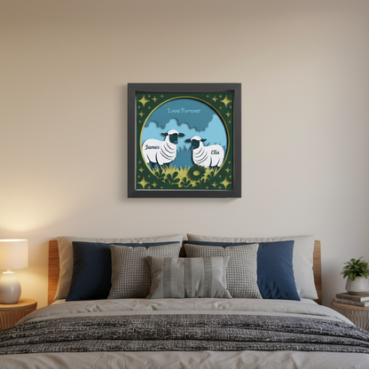 3D Layered Papercut Sheep Meadow Framed Picture - Perfect Gift for Couples