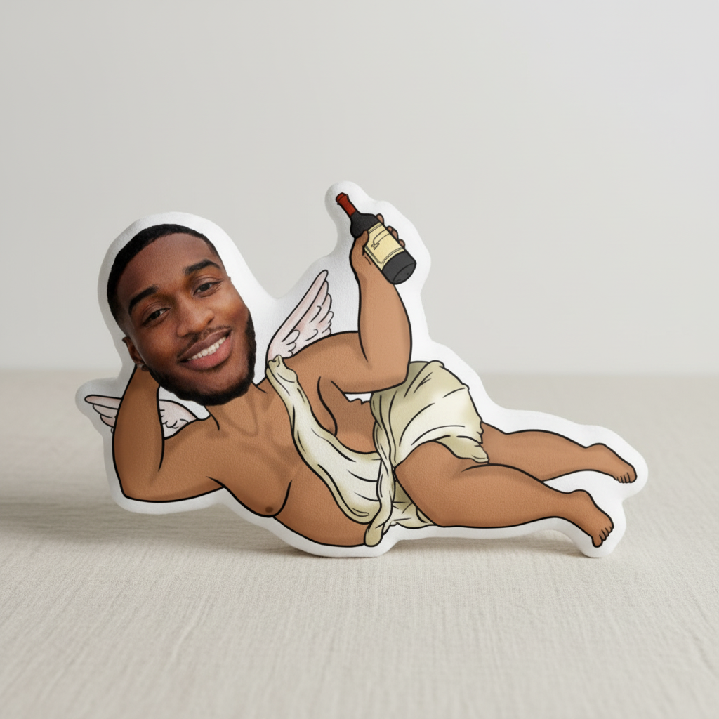 Drunk Cupid Custom Shaped Photo Pillow – Personalized Funny Face Gift for Boyfriend, Husband