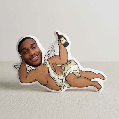 Drunk Cupid Custom Shaped Photo Pillow – Personalized Funny Face Gift for Boyfriend, Husband