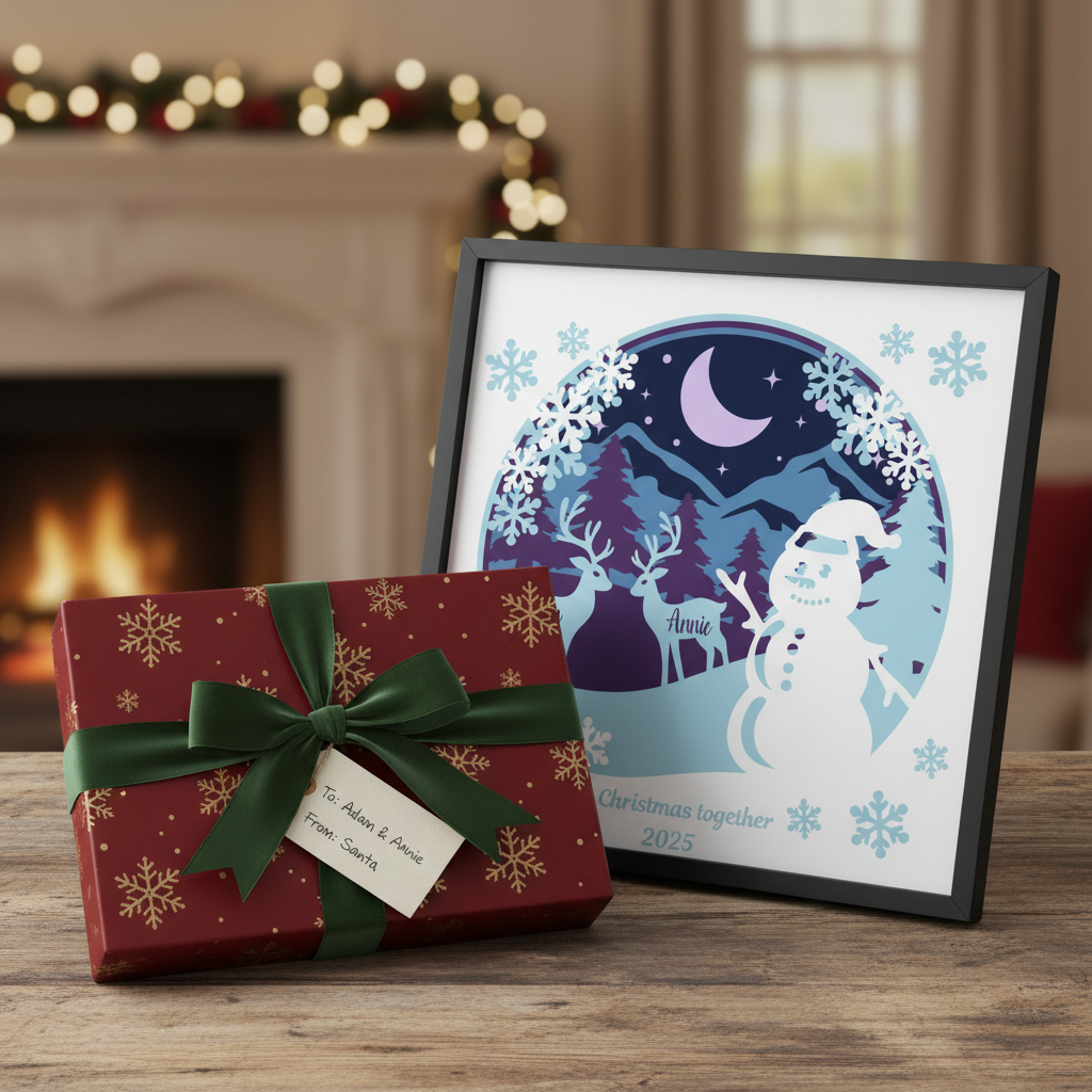 3D Layered Christmas Snowman Winter Papercut  Frame Picture- Personalized Holiday Décor Design for Christmas Gifts