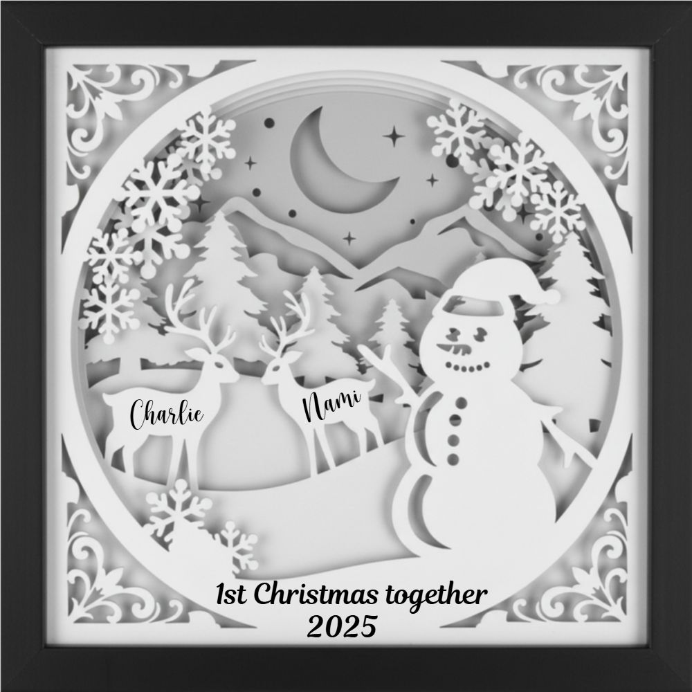 3D Layered Christmas Snowman Winter Papercut Frame Picture- Personalized Holiday Décor Design for Christmas Gifts
