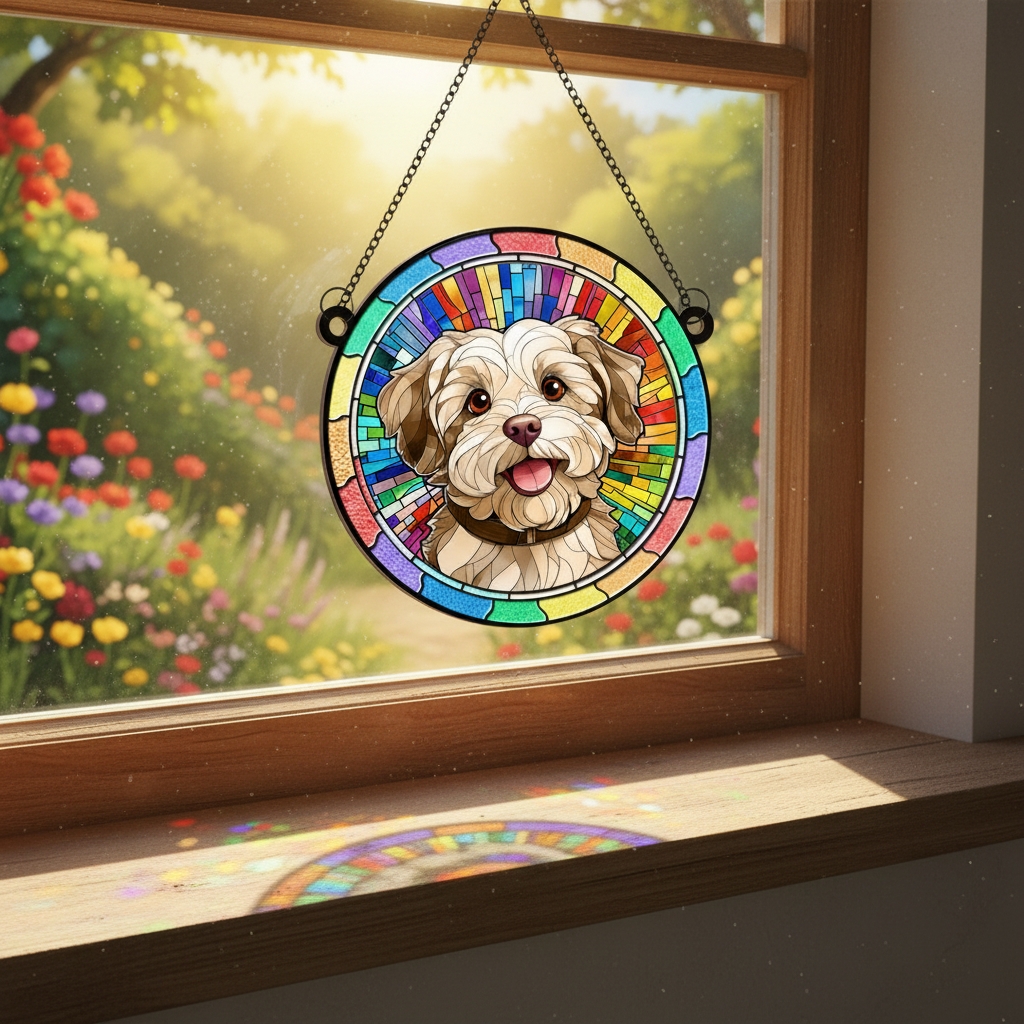 Custom Photo Forever Loved, Never Forgotten Window Hanging Suncatcher Ornament - Sympathy Gift For Pet Owners, Pet Lovers