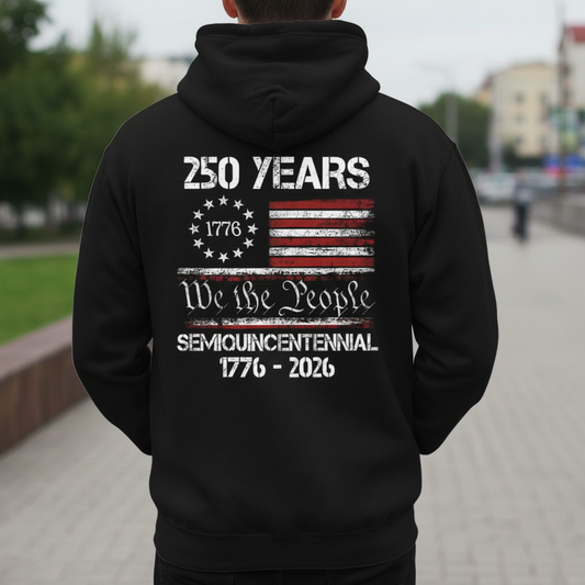 Celebrate Our America 250th Anniversary United States Semiquincentennial Back Side Dark Pullover Hoodie
