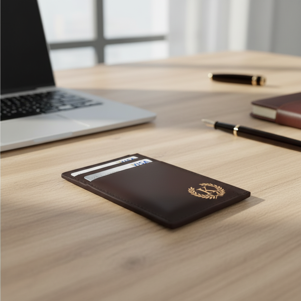 Laser Engraved Personalized Gentleman Name Logo Leather Card Holder - Premium Gift for Dad, Husband