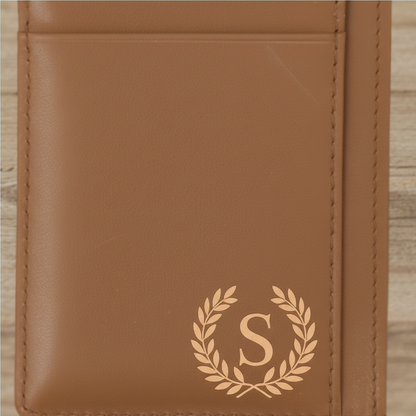 Laser Engraved Personalized Gentleman Name Logo Leather Card Holder - Premium Gift for Dad, Husband