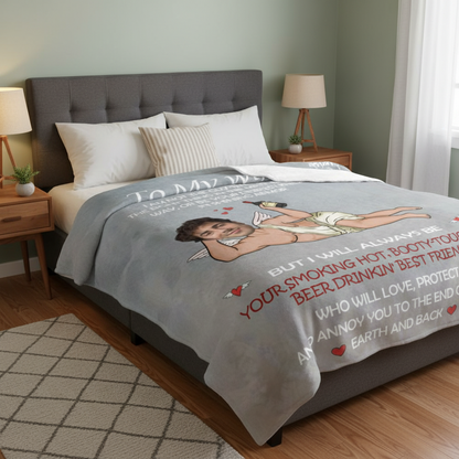 Personalized Cupid & Wine Cozy Blanket – Romantic Funny Gift for Your Husband/Wife