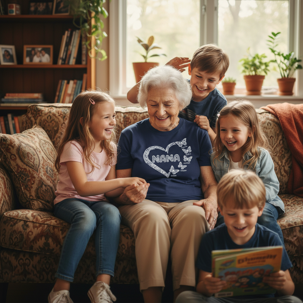 Grandma Lace Pattern Butterflies Heart - Personalized Women Tee - Gift For Grandma, Mom