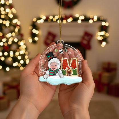 Custom Photo Christmas Gingerbread Letter Snowman - Personalized Custom Shaped Acrylic Ornament
